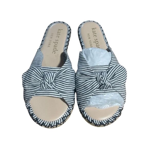 Kate Spade Saltie Shore Espadrille Blue/White Slip On Slide Sandal Sz 8B - Picture 6 of 8